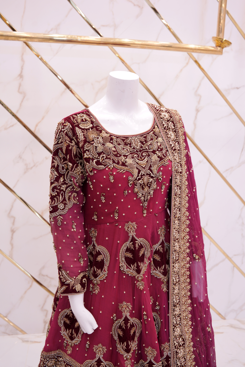 Maroon Zardosi Bridal Ensemble - Image 6