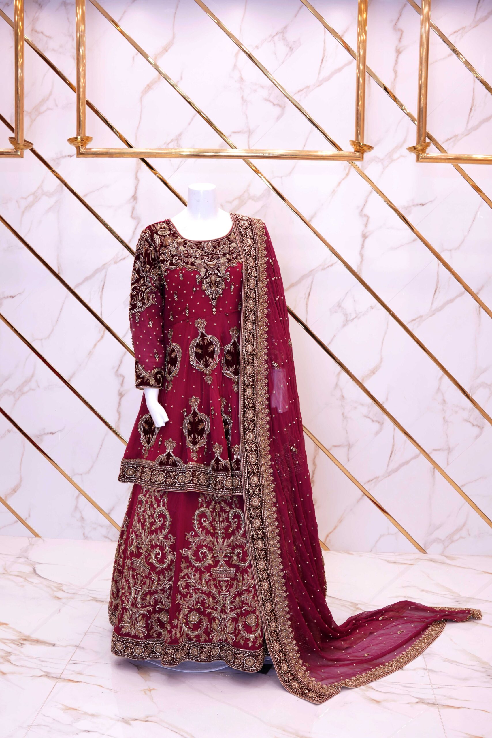 Maroon Zardosi Bridal Ensemble - Image 3