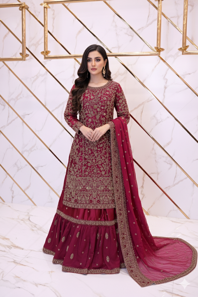 Bagh-e-Aroosi – Silk Bridal Ensemble - Image 2
